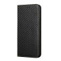 Husă tip carte cu model din fibră de carbon pentru iPhone 15 Pro - negru