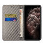 Husă tip carte cu model din fibră de carbon pentru iPhone 15 - gri