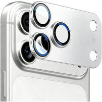 ENKAY Folie de sticlă securizată cu ramă metalică pentru protecția lentilelor camerei foto pentru iPhone 18 Pro - argintiu