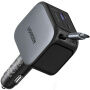 UGREEN EC604 set încărcător auto cu porturi 2x USB-C / USB-A și Cablu USB-C retractabil - 145W - 70 cm - gri