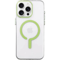 Husă transparentă din plastic dur cu MagSafe verde pentru iPhone 15 Pro Max - transparent