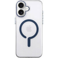 Husă transparentă din plastic dur cu MagSafe albastru pentru iPhone 16 - clar