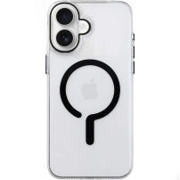 Husă transparentă din plastic dur cu MagSafe negru pentru iPhone 16 - transparent