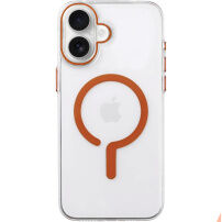 Husă transparentă din plastic dur cu MagSafe portocaliu pentru iPhone 16 - transparent