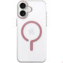 Husă transparentă din plastic dur cu MagSafe roz pentru iPhone 16 - clar