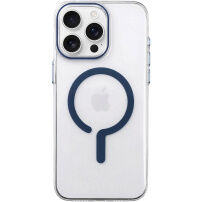 Husă transparentă din plastic dur cu MagSafe albastru pentru iPhone 16 Pro - transparent