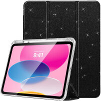 Husă tip carte sclipitoare cu spațiu pentru Apple Pencil pentru iPad 10,9" (2022) / 11" (2025) - negru