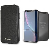 Husă și sticlă durificată Guess Bundle, pentru iPhone XR - negru