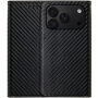 Husă tip carte cu model din fibră de carbon pentru iPhone 17 Pro / 18 Pro - negru