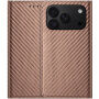 Husă tip carte cu model din fibră de carbon pentru iPhone 17 Pro / 18 Pro - maro