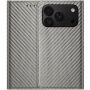 Husă tip carte cu model din fibră de carbon pentru iPhone 17 Pro / 18 Pro - gri