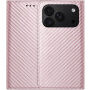Husă tip carte cu model de fibră de carbon pentru iPhone 17 Pro / 18 Pro - roz