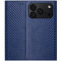 Husă tip carte cu model din fibră de carbon pentru iPhone 17 Pro Max / 18 Pro Max - albastru închis