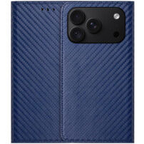 Husă tip carte cu model din fibră de carbon pentru iPhone 17 Pro Max / 18 Pro Max - albastru închis