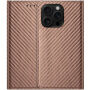 Husă tip carte cu model de fibră de carbon pentru iPhone 16 Pro Max - maro