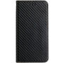 Husă tip carte cu model din fibră de carbon pentru iPhone 15 Pro - negru