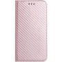 Husă tip carte cu model din fibră de carbon pentru iPhone 15 Pro - roz