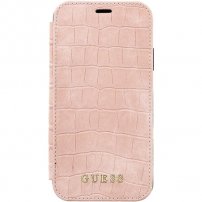 Husă Guess cu structură piele de crocodil, pentru iPhone X / XS - roz deschis