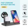 Încărcător wireless de birou, 3 în 1, pentru iPhone / Apple Watch / AirPods - negru