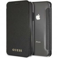 Guess Iridescent Book husă flip din piele, pentru iPhone XR - negru